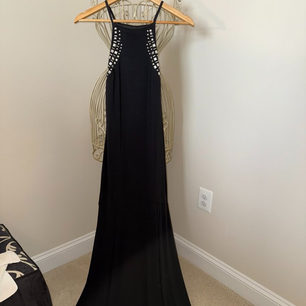ASOS Studded High Neck Halter Maxi Gown Black US4